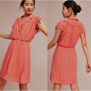 Maeve Anthropologie Carlotta Orange Ruched Dress